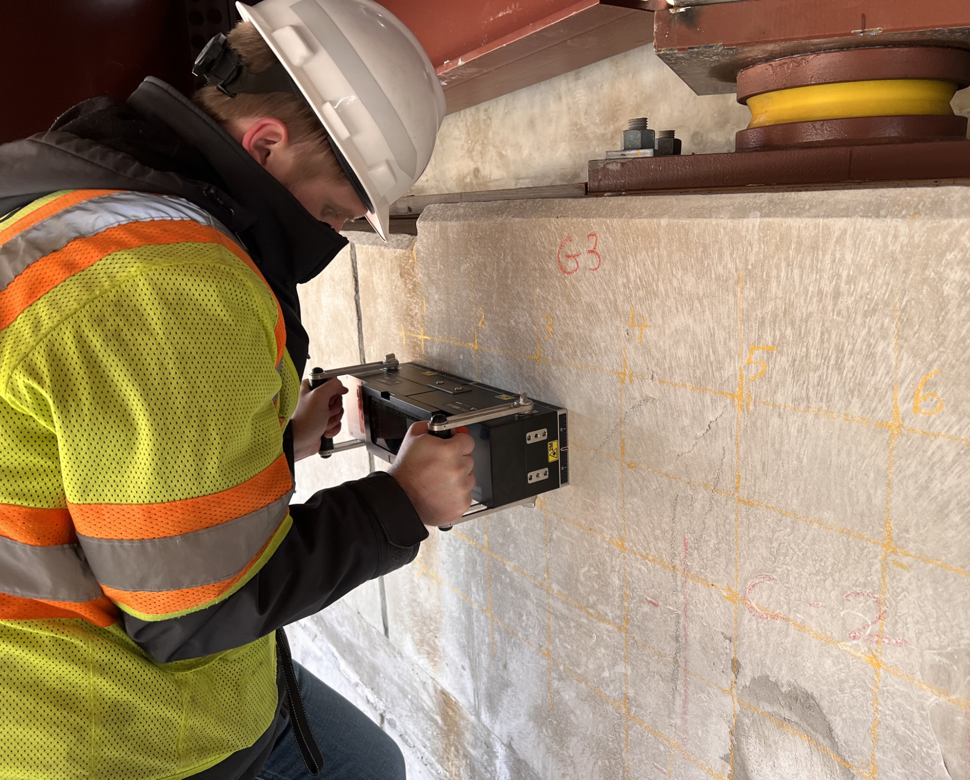 Ultrasonic testing of a concrete bridge